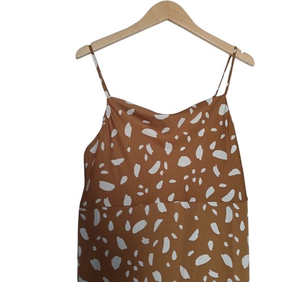 New Old Navy Dress Brown Cream Print Cowl Neck Satin Midi Slip Sleeveless Si… - Picture 10 of 11